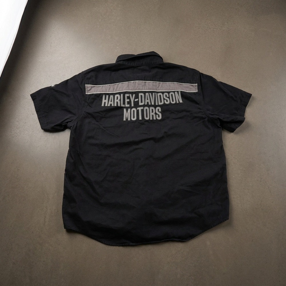 Harley-Davidson Genuine MotorClothes Men XL Black Gray Button Up Mechanic Shirt